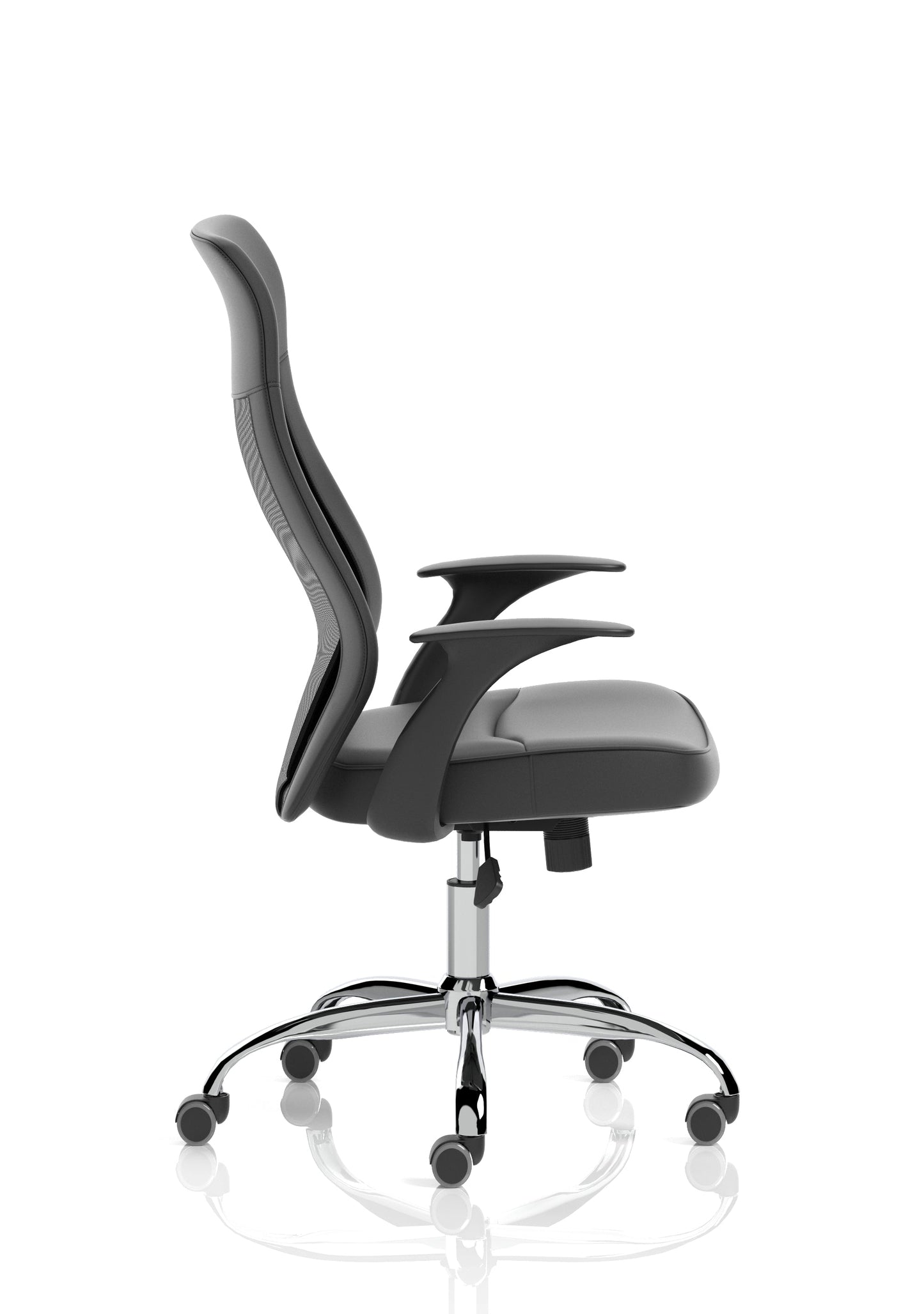 Baye High Mesh Back Task Operator Black Leather Office Chair with Arms