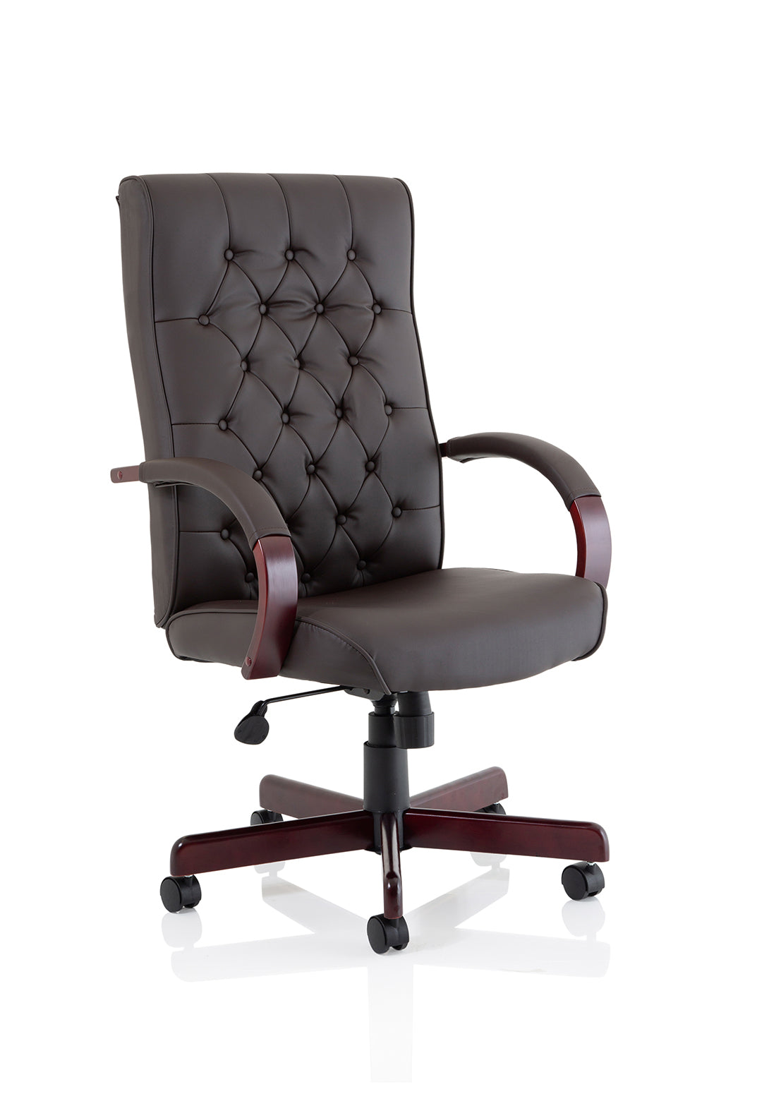 Chesterfield High Back Leather Executive Swivel Office Chair with fixed Armrests