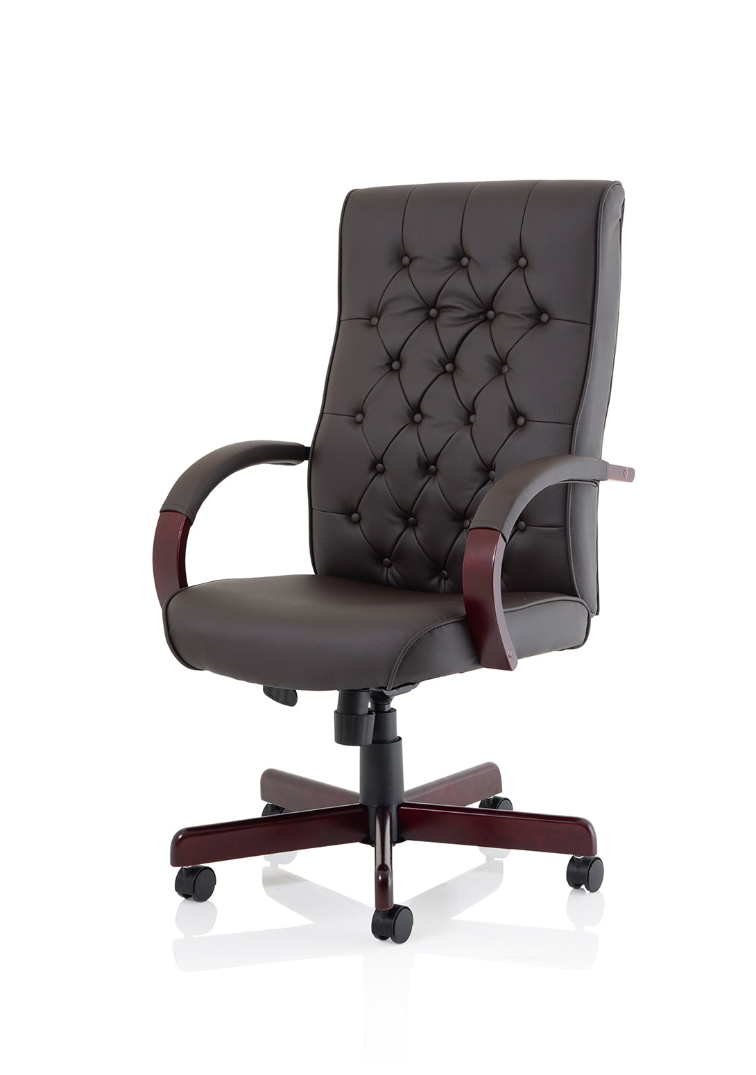 Chesterfield High Back Leather Executive Swivel Office Chair with fixed Armrests
