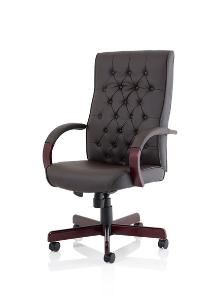 Chesterfield High Back Leather Executive Swivel Office Chair with fixed Armrests
