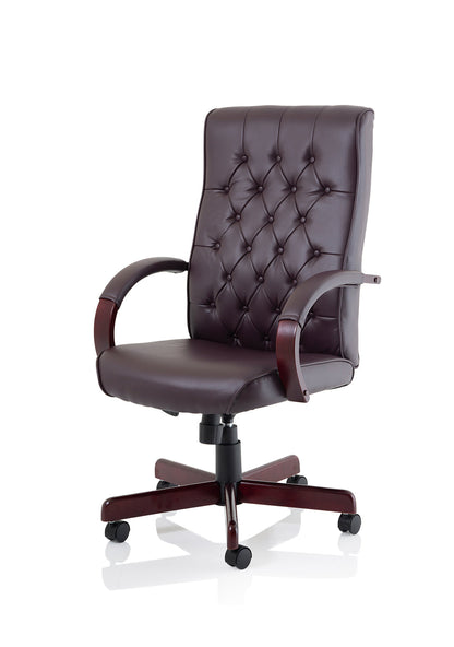 Chesterfield High Back Leather Executive Swivel Office Chair with fixed Armrests