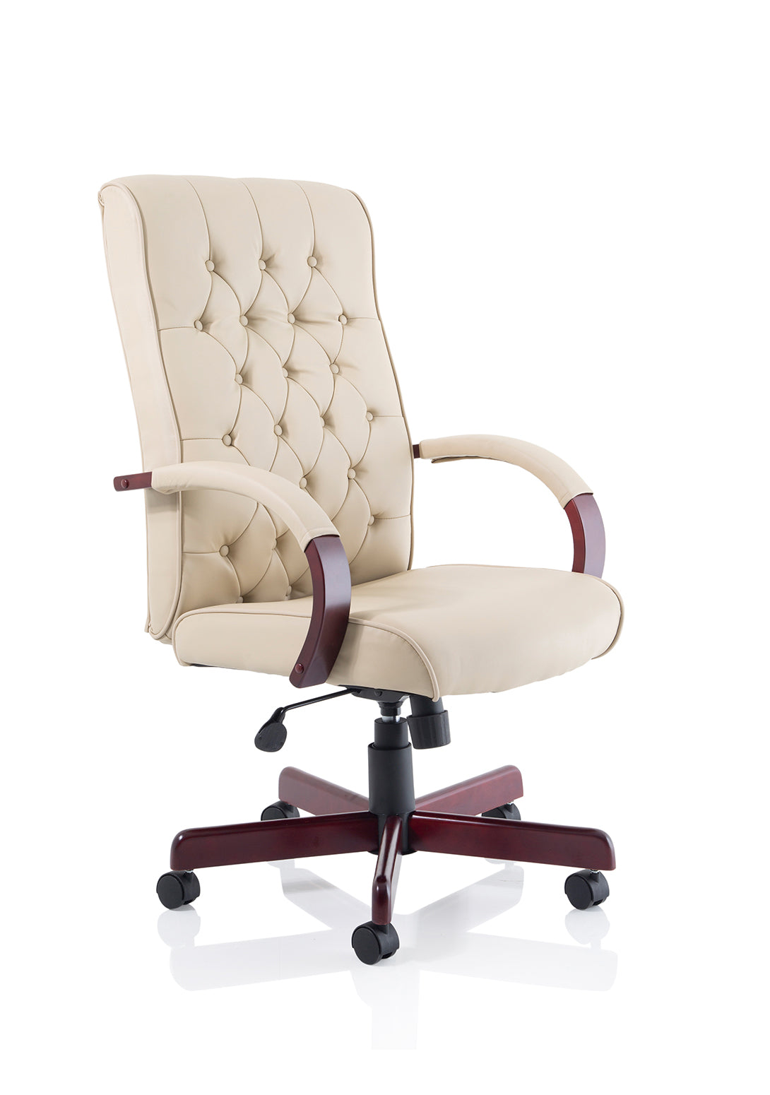 Chesterfield High Back Leather Executive Swivel Office Chair with fixed Armrests