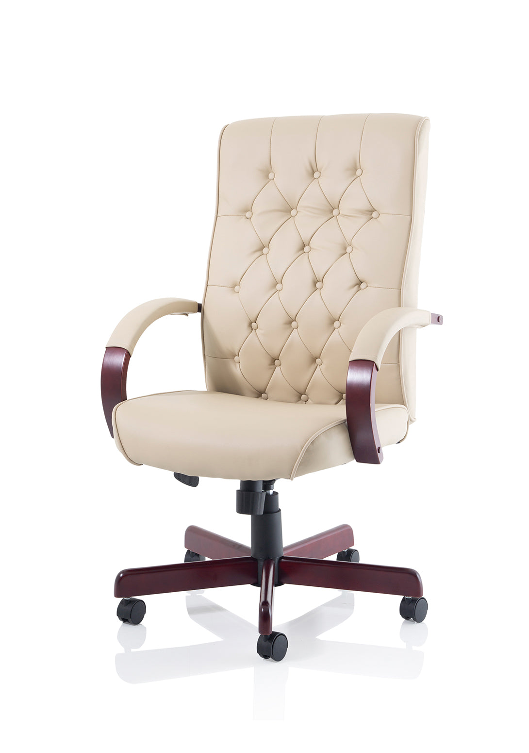 Chesterfield High Back Leather Executive Swivel Office Chair with fixed Armrests