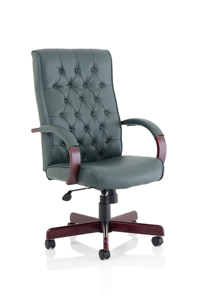 Chesterfield High Back Leather Executive Swivel Office Chair with fixed Armrests