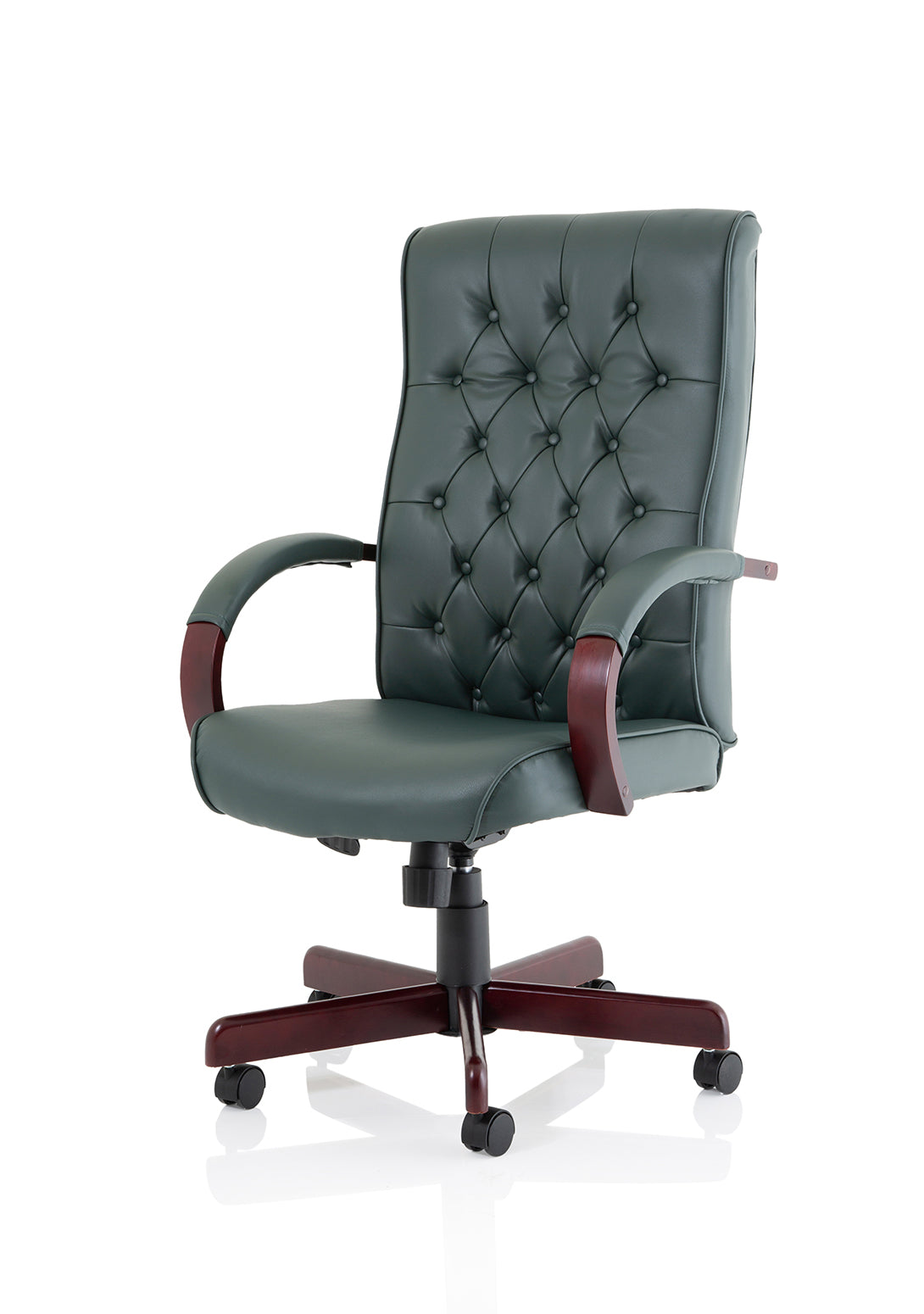 Chesterfield High Back Leather Executive Swivel Office Chair with fixed Armrests