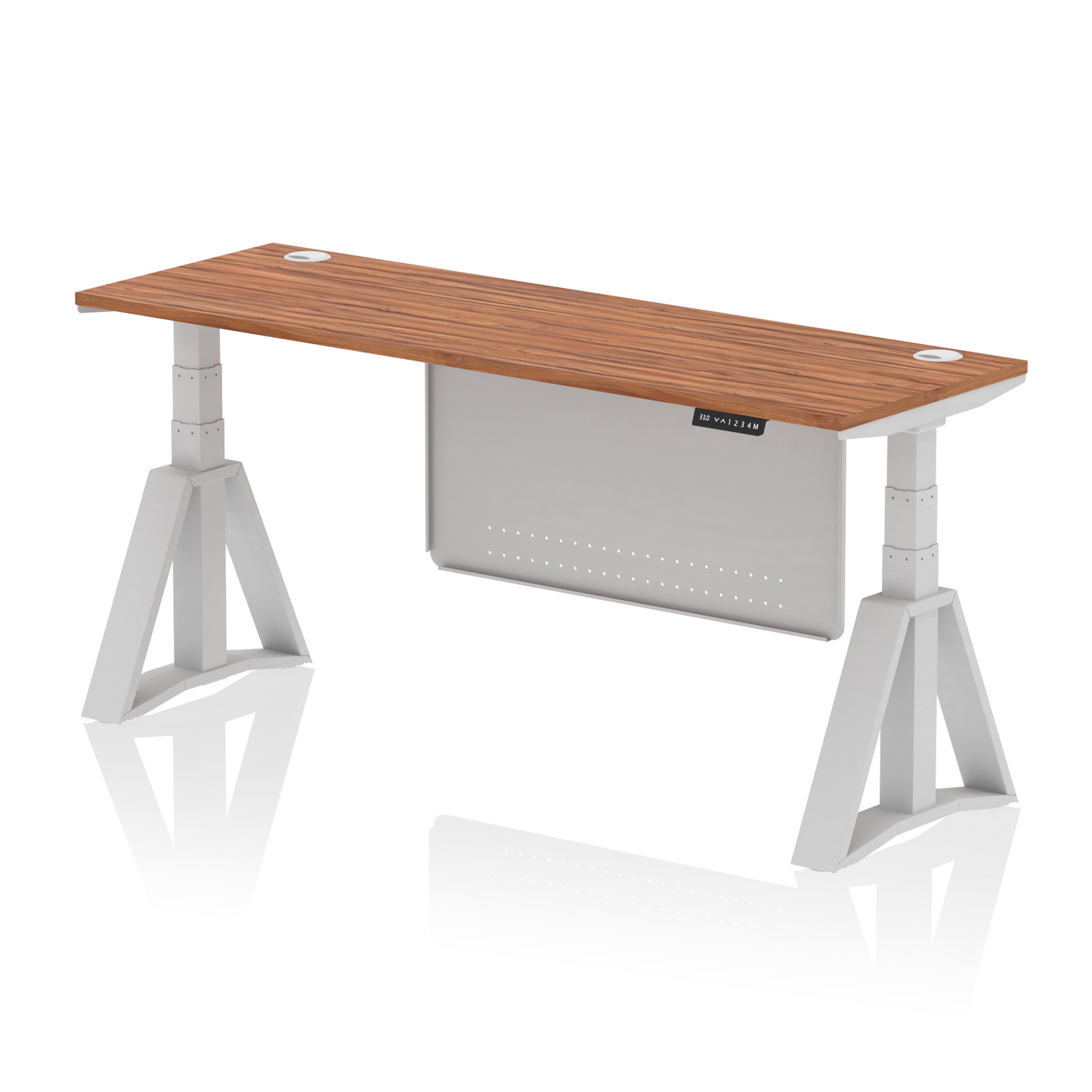 Air Height Adjustable Slimline Desk With Cable Ports With Steel Modesty Panel With Piste Foot
