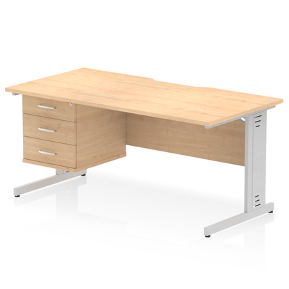 Impulse Scalloped Edge 1600mm Cable Managed Straight Desk With Single Fixed Pedestal