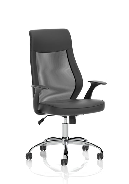 Baye High Mesh Back Task Operator Black Leather Office Chair with Arms