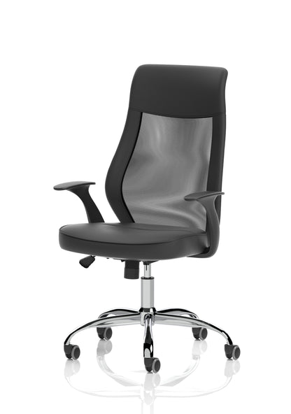 Baye High Mesh Back Task Operator Black Leather Office Chair with Arms