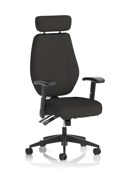 Nexus High Back Black Fabric Ergonomic Task Operator Office Chair with Arms and Headrest